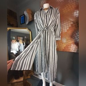 Zara Striped Black and White Women's Midi Dress